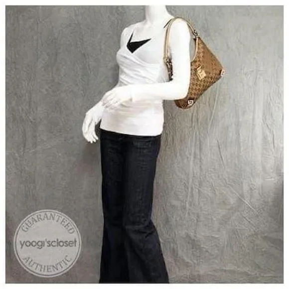 Authentic GUCCI GG Fabric Abbey Medium D-Ring Hobo Bag Gold Golden Brown - Picture 14 of 14